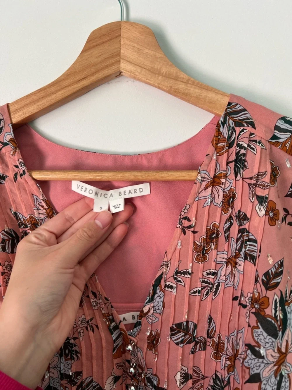 Veronica Beard Lowell Floral-print Silk-blend Georgette Blouse in Mauve Multi - Picture 6 of 9